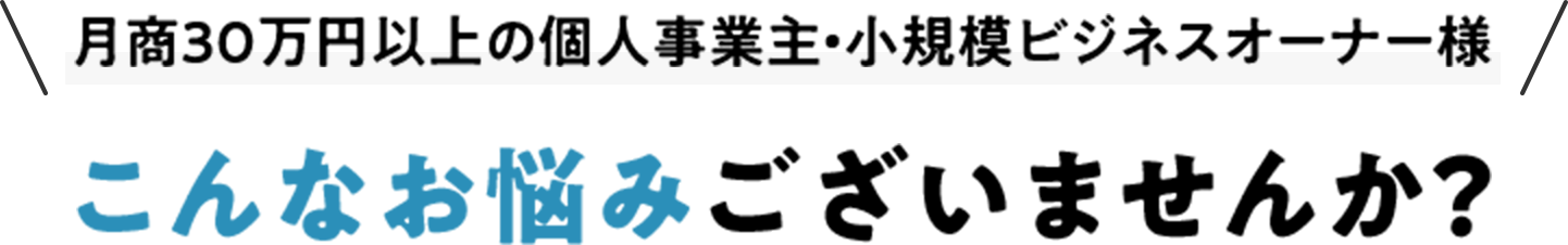 月商30万円以上の個人事業主・小規模ビジネスオーナー様 こんなお悩みございませんか？